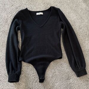 Abercrombie Black V-Neck Long Sleeve Bodysuit